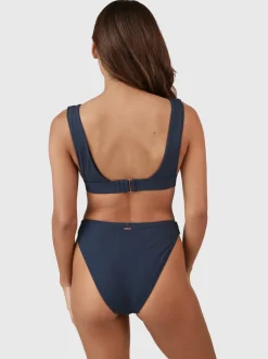 Flores-Rib Dames High Waist Bikini Broekje | Indigo Blue