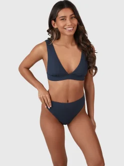 Flores-Rib Dames High Waist Bikini Broekje | Indigo Blue