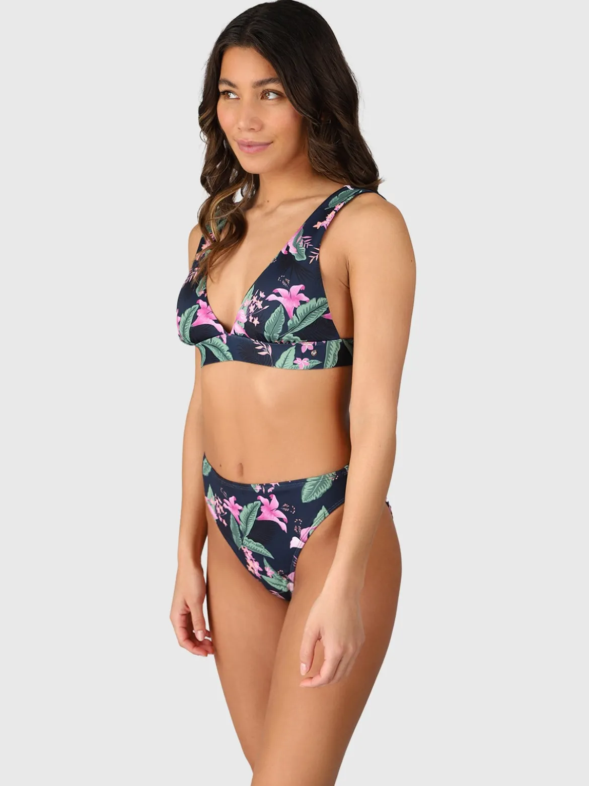 Flores-Tropicana Women High Waist Bikini Bottom | Indigo Blue