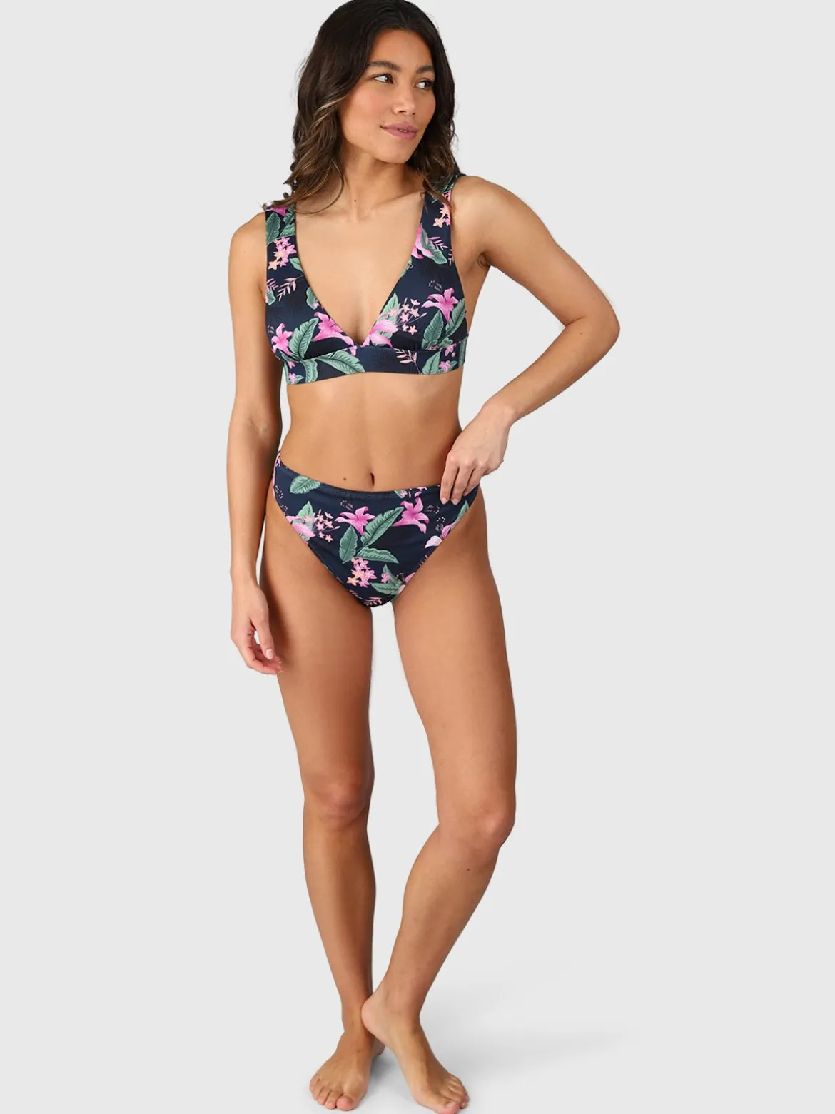 Flores-Tropicana Women High Waist Bikini Bottom | Indigo Blue