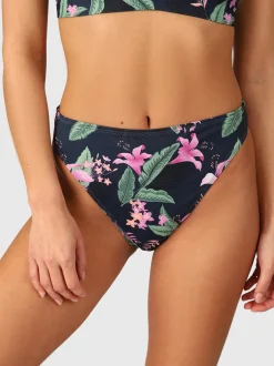 Flores-Tropicana Women High Waist Bikini Bottom | Indigo Blue