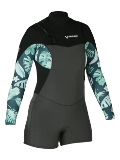 Glow Longarm Shorty 3/2mm Dames Wetsuit | Zwart + Groen