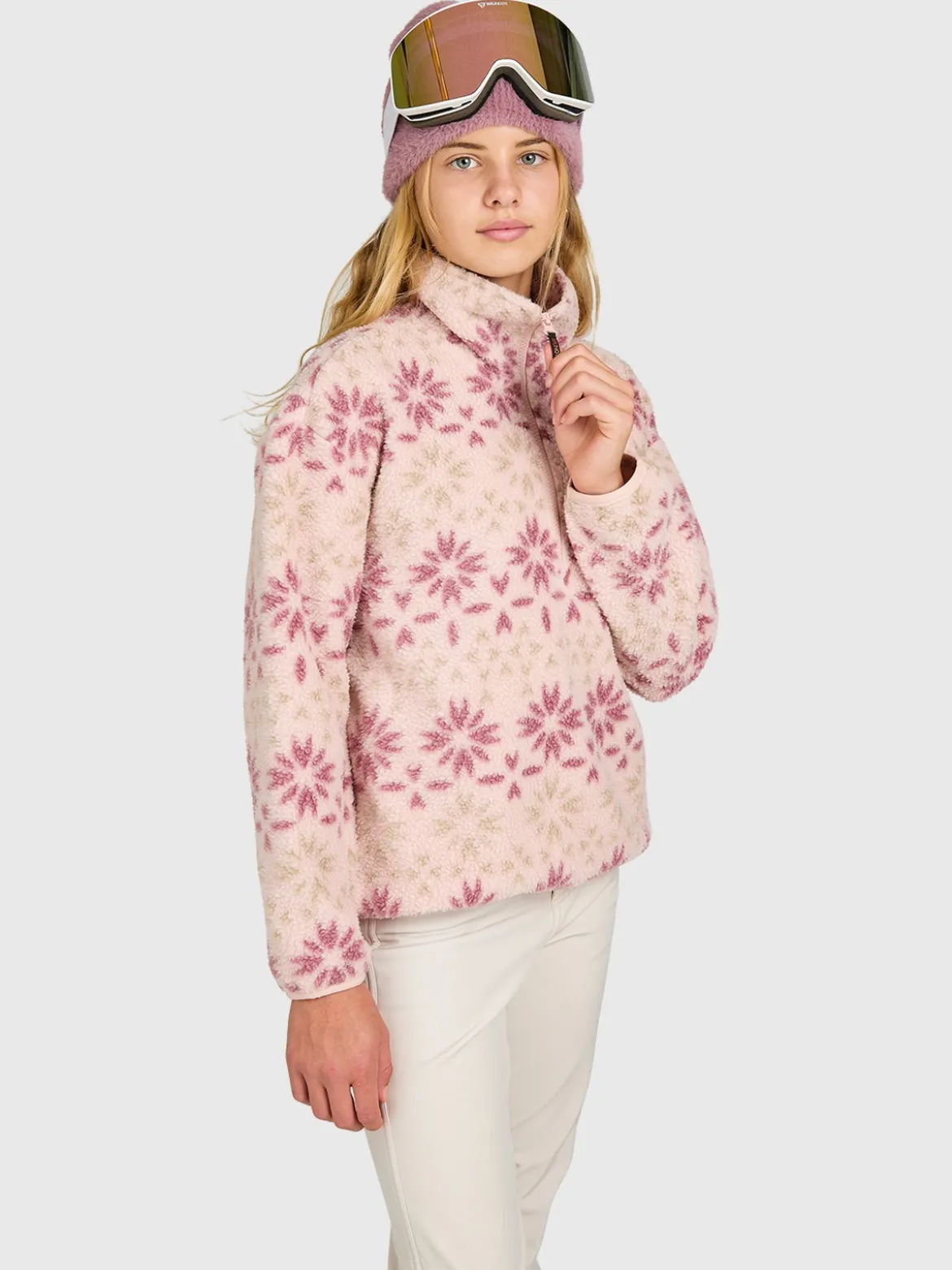 Rezany-Print Girls Snow Fleece | Sepia Rose