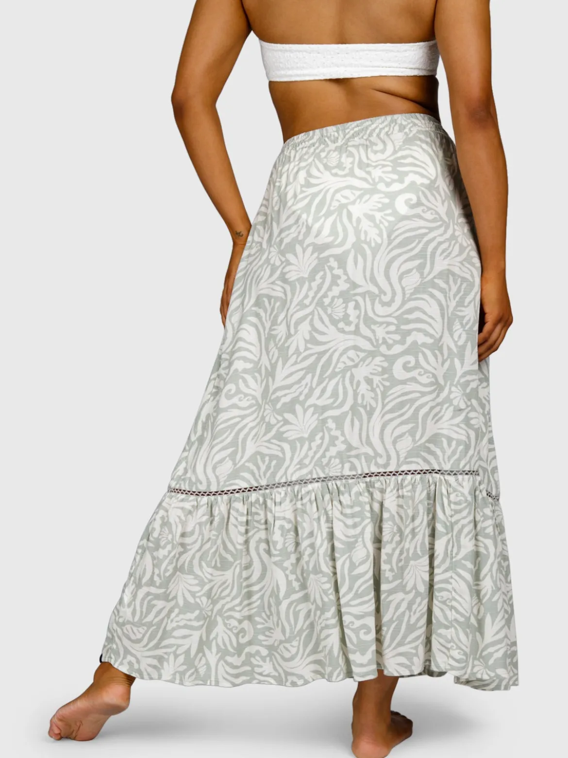 Romaine-Print Dames Skirt | Aqua Grey