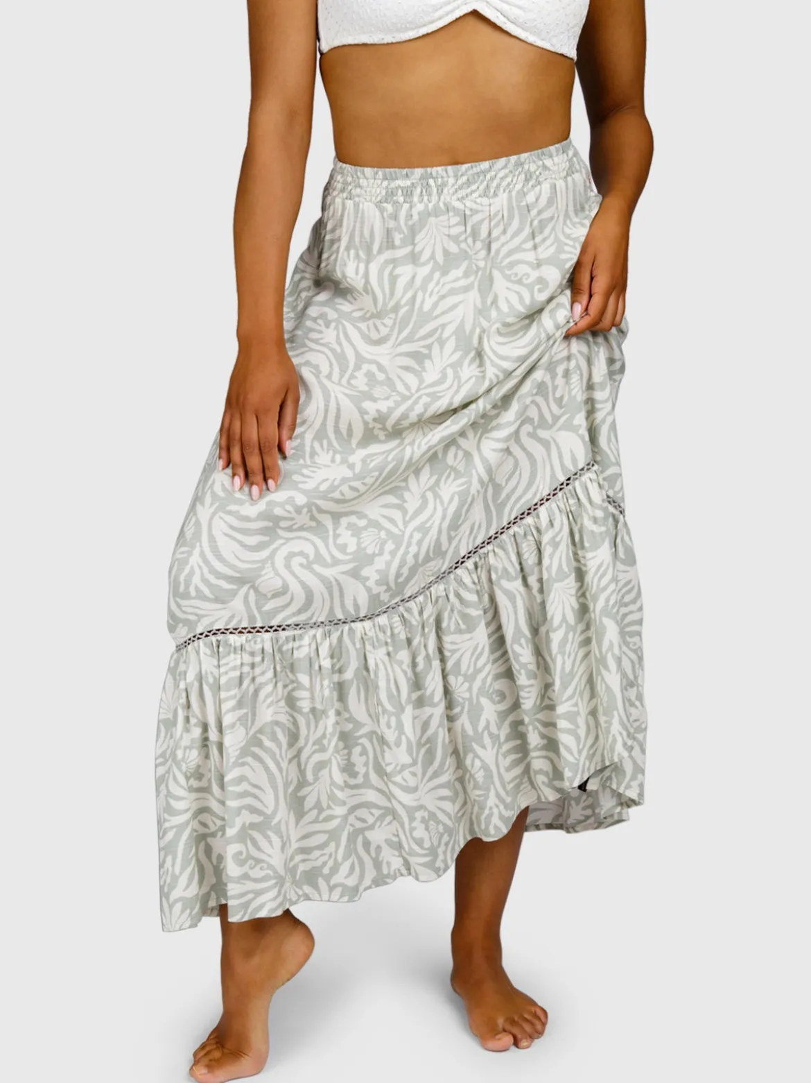 Romaine-Print Dames Skirt | Aqua Grey