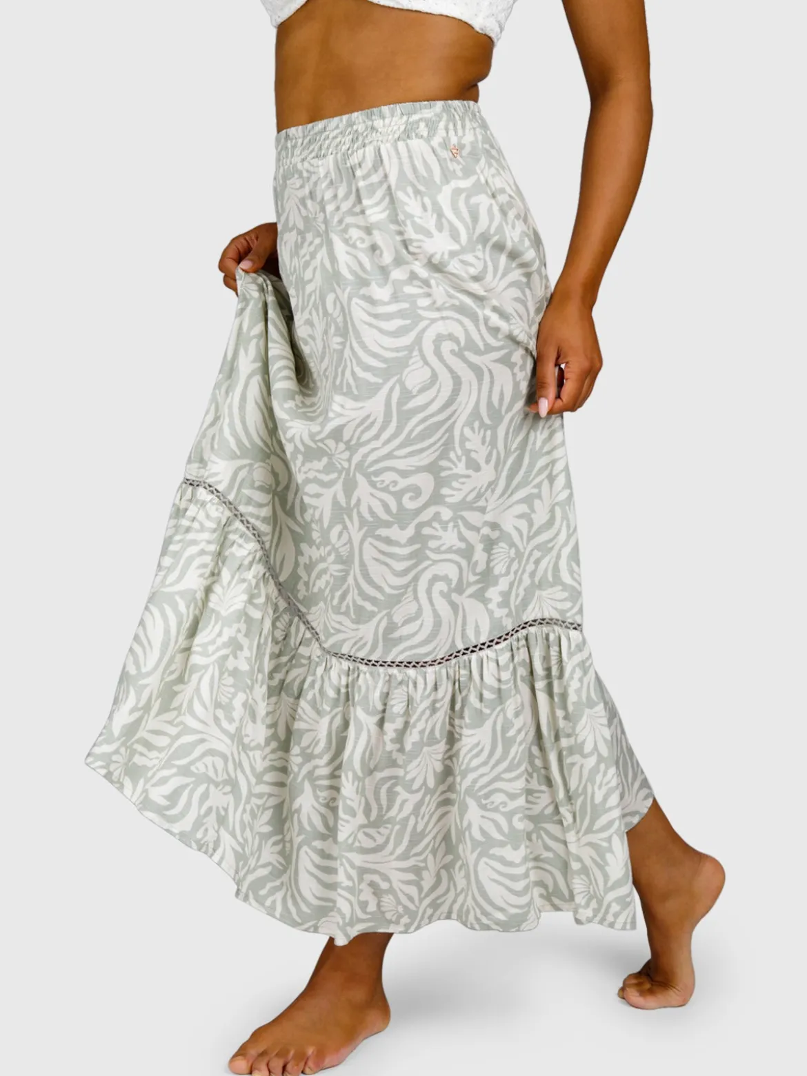 Romaine-Print Dames Skirt | Aqua Grey